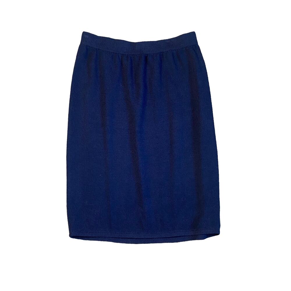 Vintage St. John Collection Marie Gray Navy Blue Wool Sweater Skirt Size 12